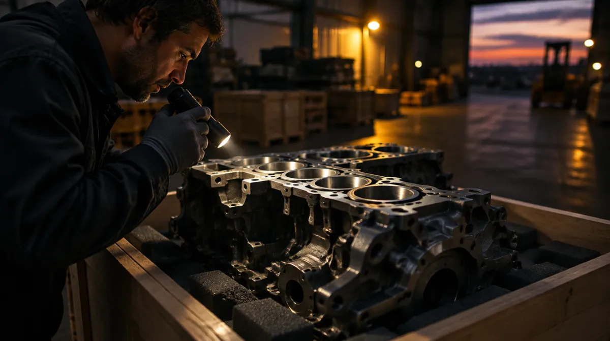 Moldes de precisión para motores de motocicleta empacados en una caja de madera