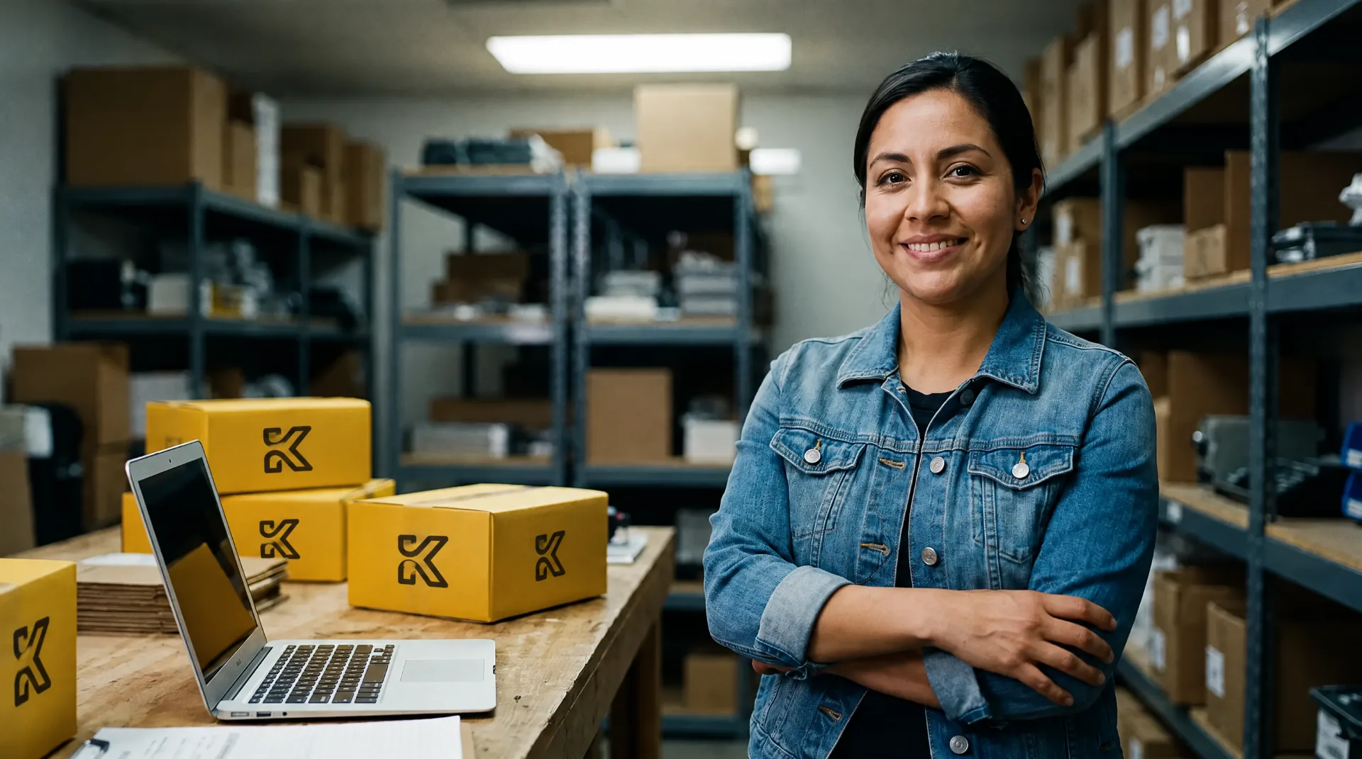 Emprendedora revisa el producto que importa para vender